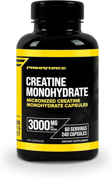Primaforce Creatine Monohydrate Capsules - 240 Capsules, 3,000mg per Serving, Gluten Free and Non-GMO
