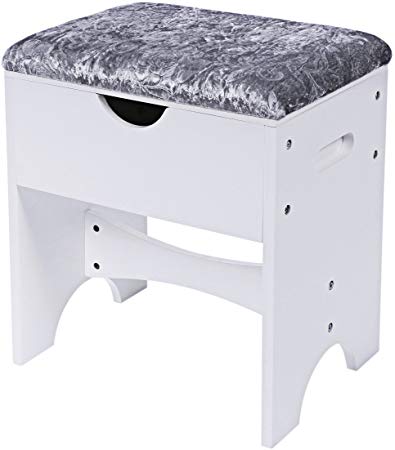 BEWISHOME Vanity Stool Bedroom Makeup Vanity Bench Piano Seat with Upholstered Seat and Storage, White FSD01M