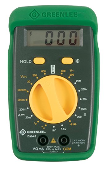 Greenlee DM-40 Manual Ranging 600 Volt Multimeter Checks AC/DC Voltage, DC Amperage and Temperature Measurement