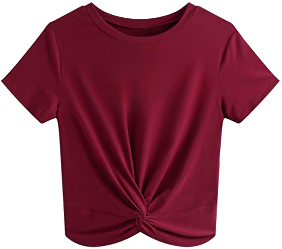 JINKESI Women's Summer Causal Short Sleeve Blouse Round Neck Crop Tops Twist Front Tee T-Shirt