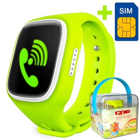 GBD-2016 Newest 1.44inch Touch Screen GPS Tracker Kids Smartwatch Wrist Sim Watch Phone Anti-lost SOS Gprs Children Bracelet Parent Control By Apple Iphone IOS Android Smartphone ... (Green)