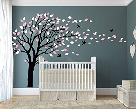 LUCKKYY Tree Blowing in The Wind Tree Wall Decals Wall Sticker Vinyl Art Kids Rooms Teen Girls Boys Wallpaper Murals Sticker Wall Stickers Nursery Decor Nursery Decals (Black White)