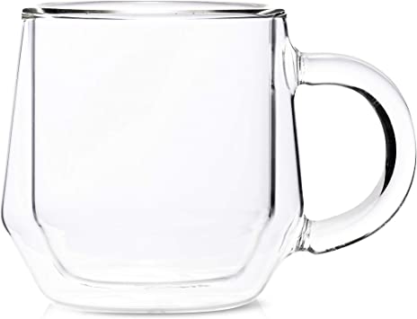 Double Walled Glass Coffee Mugs by Hearth I 2, 8oz Clear Insulated Coffee Mugs With Handles I Perfect As Glass Tea Cups & Latte Cups | Fits Nespresso Lungo I Designed In The USA by Espresso Parts Ltd.