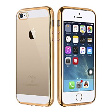 iPhone SE Case, Ubegood Ultra-Thin [Drop Protection]Shock Resistant [Metal Electroplating Technology] Soft Gel TPU iPhone SE Bumper Case for iPhone SE/5S Case cover- Gold