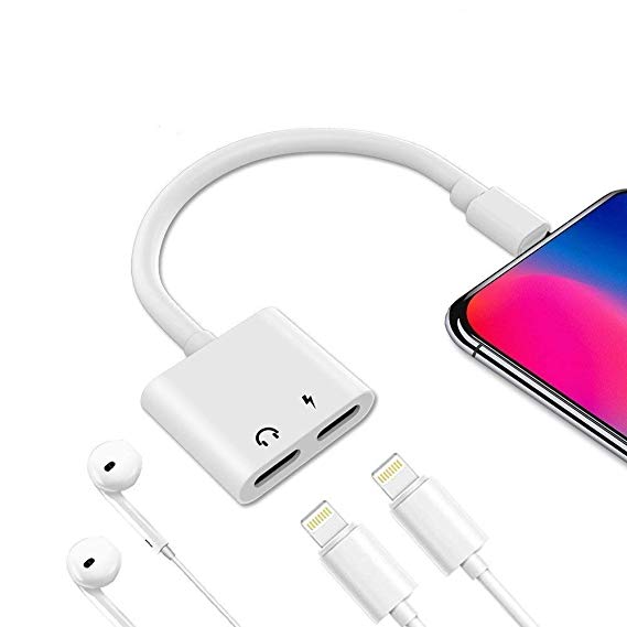 LYZZO Adapter and Splitter for iPhone 7/7 Plus/8/8 Plus/X, Headphone Jack Audio & Charge Cable at The Same time Data Sync Call Function (White)