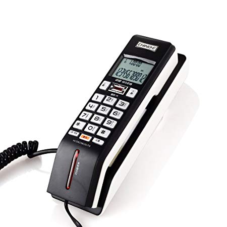 F&W WF Phone Caller ID Wall-Mounted Office Home Hotel Fixed landline Phone Ringtone (Color : Black)