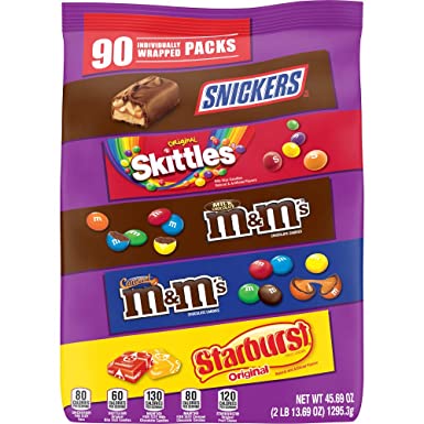 SNICKERS, M&M'S Milk Chocolate, M&M'S Caramel, SKITTLES & STARBURST Candy Variety Mix, 45.69-Ounce Bag, 90 Pieces