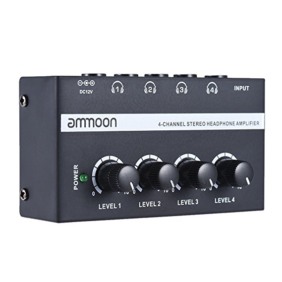 ammoon HA400 Ultra-compact 4 Channels Mini Audio Stereo Headphone Amplifier with Power Adapter