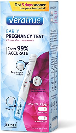 Veratrue® Early Result Pregnancy Test, 5 Count, Clear and Accurate Results, Over 99% Accurate, German Reagents, FDA-Approved, Individually Sealed Midstream Devices