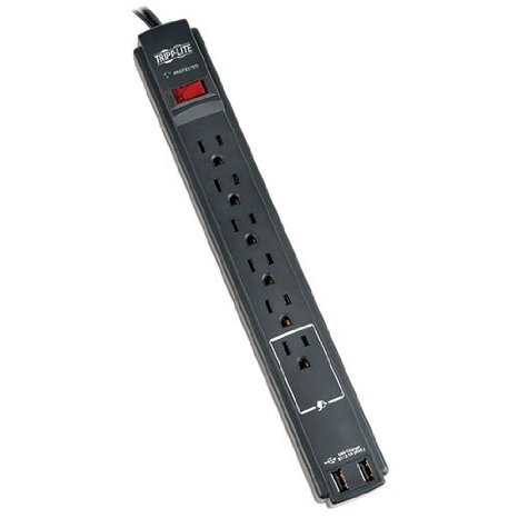 Tripp Lite 6 Outlet Surge Protector Power Strip 6ft Cord 990 Joules Dual USB Charging LIFETIME WARRANTY & $20K INSURANCE (TLP606USBB)