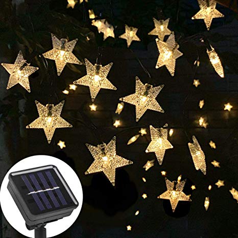 Ousome Solar Twinkle Star String Lights, 40ft 100 LED 8 Modes Solar Powered Outdoor Waterproof Starry Fairy Lights for Garden, Lawn, Patio, Backyard, Christmas Tree (Warm White)