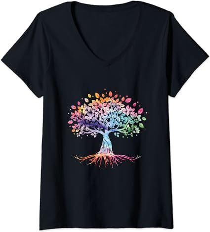 Colorful Life Is Really Good Vintage Unique Tree Art Gift V-Neck T-Shirt