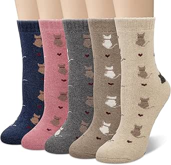 Justay 5 Pairs Womens Wool Socks Thick Warm Winter Socks Casual Cozy Socks Vintage Knit Crew Socks Gift for Women