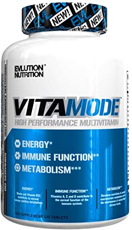 Evlution Nutrition VITAMODE Men’s High-Performance Daily Multivitamin, Full Spectrum Vitamins & Minerals, Vitamin C & D, Zinc, Antioxidants, 120 Tablets, 60 Days
