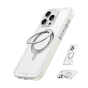 Anker Ultra Magnetic for iPhone Case with Sturdy 360° Ring Stand, Anti-Yellowing and Drop-Proof Crystal-Clear Protective Cover, Compatible with MagSafe (for iPhone 16 Pro Max, Clear White)