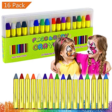 Buluri Face Paint Crayons, Face Painting Kits, 16 Colors Face Paint and Body Crayons, Safe & Non-Toxic Washable Face Paint, Face & Body Makeup for Parties, Cosplay, Birthday & Festivals