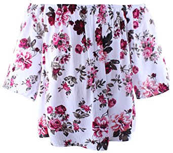Ladies' Code Women's Plus Size 3/4 Sleeve Floral Print Off Shoulder Top