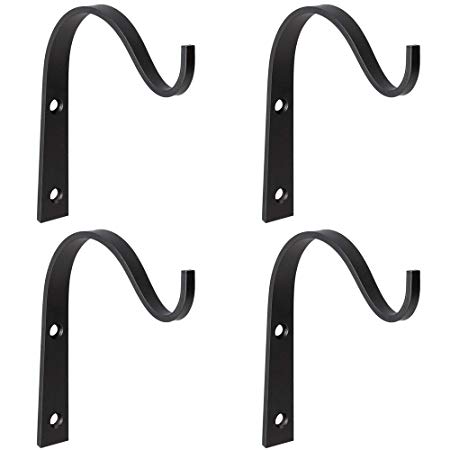 Mkono 4 Pack Iron Wall Hooks Metal Decorative Heavy Duty Hangers for Hanging Lantern Planter Bird Feeders Coat Indoor Outdoor Rustic Home Decor, Screws Included