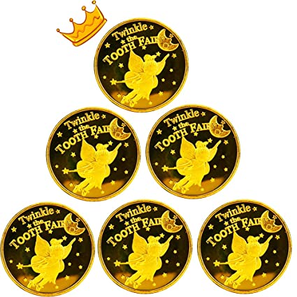 Tooth Fairy Coins for Lost Tooth Kids with Gold-Plated,1.7Inch, Set of 6