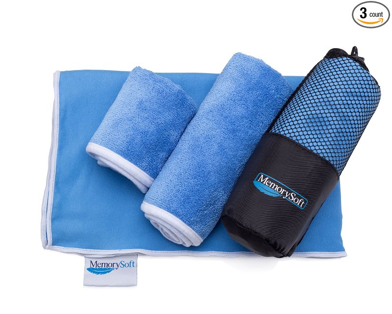 NEW Luxury Microfiber On-the-go Quick Dry Towel By Memorysoft - Bath Size - Includes 2 Freebie Towels and Case - Compact for Travel Gym Camping Pool Golf Yoga Beach Bath