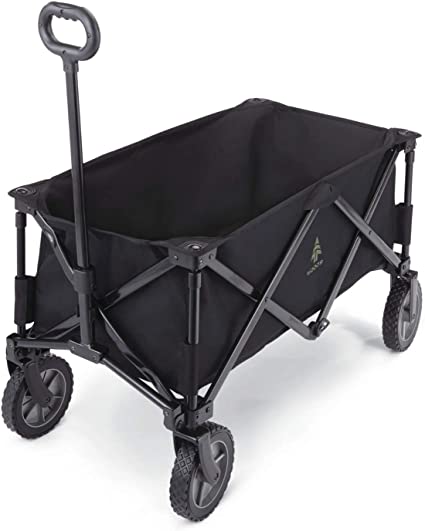 Woods Outdoor Collapsible Folding Garden Utility Wagon Cart with 150 Pound Capacity, 5 Cubic Feet of Storage for Camping, Beach, Park, and More, Black