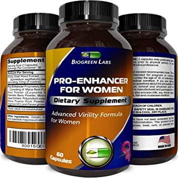Female Enhancement Supplement - Natural Horny Goat Weed Extract for Women with Pure Maca Root Powder Ginseng Tongkat Ali and Saw Palmetto - Boost Drive Energy and Stamina Fast - By Biogreen Labs