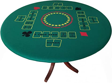 Fitted Round Elastic Edge Championship Poker Felt Game Table Cover Reversible to Solid Green Stretches to fit 36 to 48 inches