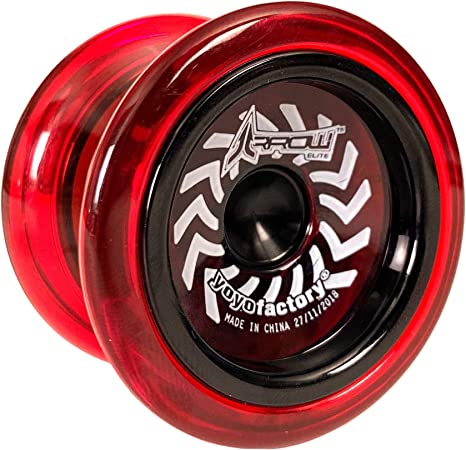 YoYoFactory Arrow Elite Beginner Yoyo Toy - Comes with Extra String & Pre Tied Finger Loop - Includes Bearings for Beginners to High Performance - for Novice & Advanced Tricks - Ages 8  (Red)