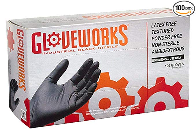 AMMEX - BINPF42100-BX - Industrial Nitrile Gloves - Gloveworks - Disposable, Powder Free, 5 mil, Small, Black (Box of 100)