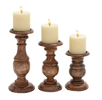 Deco 79 51536 Wood Candle Holder (Set of 3) 10", 8", 6" H