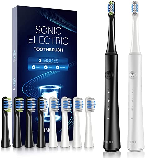Sonic Electric Toothbrush,ATMOKO DUO Electric Toothbrushes Adults Clean Teeth Rechargeable with 40000VPM, Fast Charge 4 Hr Charge Last 30 Days Includes 8 Brush Heads -HP142A - WHITE&BLACK