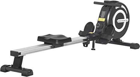 HOMCOM Máquina de Remo Plegable con 8 Niveles de Resistencia Magnética Volante de 4kg Monitor LCD Carga 120kg para Fitness Entrenamiento en Casa Acero Aluminio 185x58x57 cm Negro y Plata