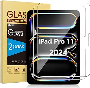 SPARIN Screen Protector for iPad Pro 11 Inch 2024 Model M4 (5th Generation), 2 Pack Tempered Glass Case Friendly Film Guard for iPad Pro 11 5th Gen-Apple Pencil Pro Compatible