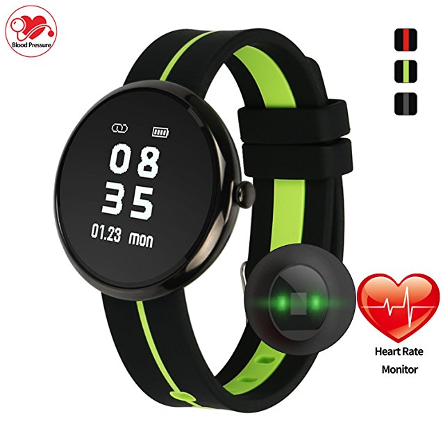 Bluetooth Round Face Smartwatch Water Resistant with Heart Rate Monitor,Blood Pressure, Sleep Monitor, Pedometer, for IOS and Android Device for Men Women (Black/Green)