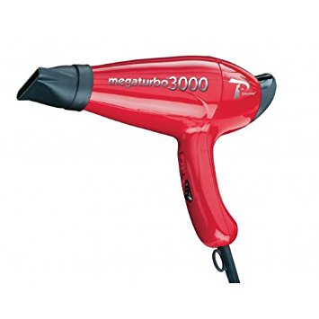 Mega 3000 Turbo Power Italian Professional Hair Blow Dryer, with Extra Quiet Operation, 5 Temperature Settings with 2 Speeds and True Cold Shot Button, Features a Anti Overheating Device, Wide Concentrator Nozzle and Comb Pick, with Extra Long Power Cord, Red Finish