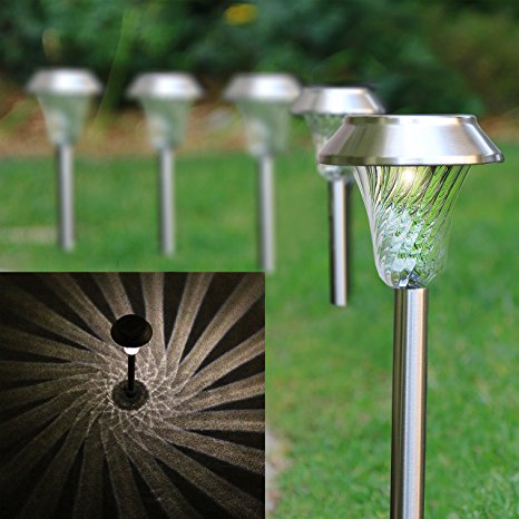 Set of 6 Stainless Steel Silver Solar Path Lights