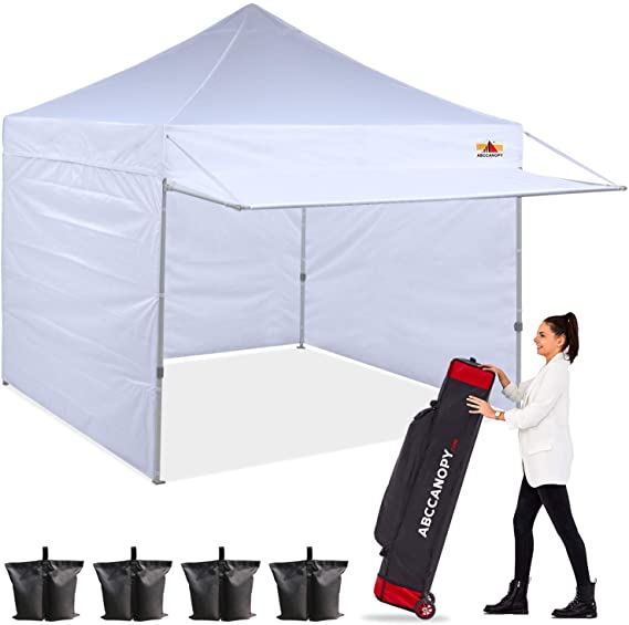 ABCCANOPY 10 x 10 Canopy Tent Pop up Instant Shelters Commercial Portable Market Canopies with Matching Sidewalls, Weight Bags, Roller Bag,Bonus Canopy Awning,White