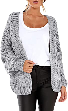 Dokotoo Womens Winter Open Front Long Sleeve Chunky Cable/Chenille Knit Cardigan Sweater Coats S-XXL