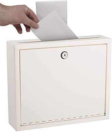 AdirOffice Multi Purpose Mail Box with Lock - Heavy Duty Drop Box - Commercial Suggestion Box -Wall Mountable Safe and Secure Ballot Box - 3" x 10" x 12" -White