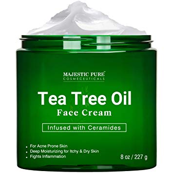 Tea Tree Oil Face Cream by Majestic Pure - Infused with Ceramides, for Acne Prone Skin Care - Moisturizing Lotion, Fights breakouts and Fungus, 8 oz