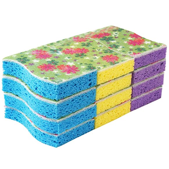 MR. SIGA Cellulose Scrub Sponge, Size 11 x 7 x 2.2cm - Pack of 12