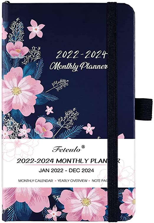 2022-2024 Pocket Planner / Calendar - 3 Year Monthly Planner from Jan 2022 - Dec 2024, 6.3" × 3.8", Monthly Planner with 61 Notes Pages and Inner Pocket , Pen Loop, Elastic Closure, 2 Book Markers