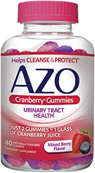 AZO Cranberry Urinary Tract Health Gummies Dietary Supplement | 2 Gummies = 1 Glass of Cranberry Juice | Helps Cleanse & Protect* | Natural Mixed Berry Flavor | 40 Gummies