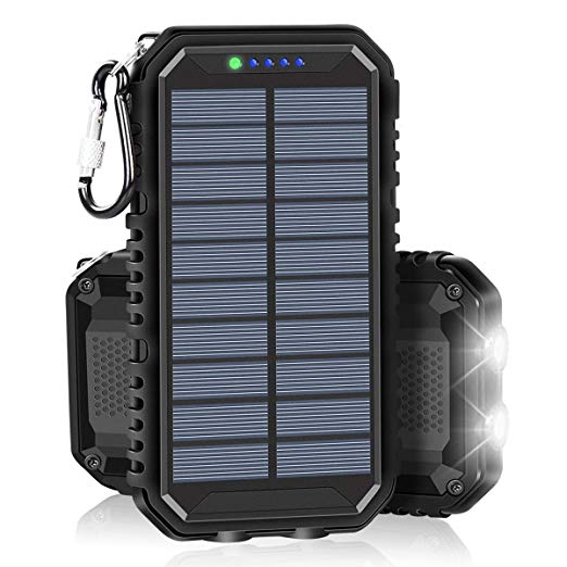Solar Charger 15000mAh Portable Power Bank with 2.4A Outputs Weatherproof for iPhone, ipad, Samsung, Smart Phones and Outdoor Camping