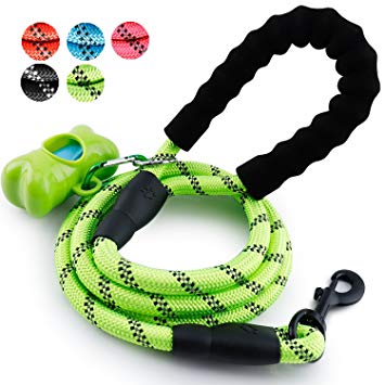 Toozey 5 FT Dog Leash, Rope Leash with Comfortable Padded Handle and Reflective Threads, Heavy Duty Braided Leash for Small Medium Large Dogs