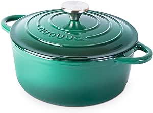 Cast Iron Dutch Oven with Lid – Non-Stick Ovenproof Enamelled Casserole Pot – Sturdy Dutch Oven Cookware – Dark Green, 3.1-Quart, 22cm – by Nuovva