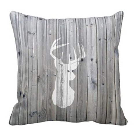 Sengreat 18"x18" Hipster Vintage White Deer Head on Gray Wood Soft Cotton Home Decorative Pillow covers Throw Cushion covers Sofa Relaxing Pillowcases