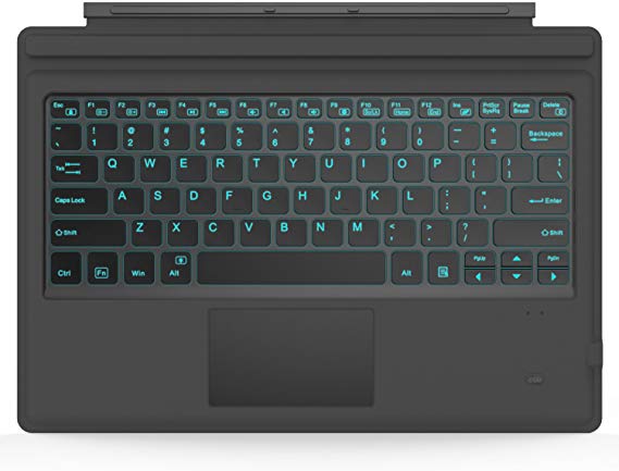 MoKo Microsoft Surface Pro 7/Pro 6/Surface Pro 5 (Pro 2017)/Pro 4/Pro 3 Type Cover, Ultra-Slim Wireless Bluetooth Keyboard with Trackpad, 7-Color LED Backlit, Built-in Rechargeable Battery, Gray