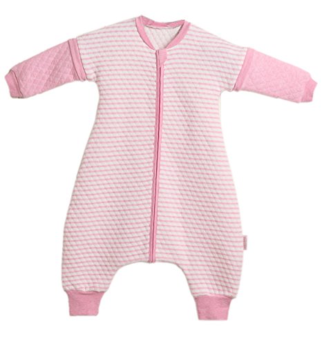 LETTAS Baby Girls Quilted Cotton Stripe Detachable Sleeve 2.5 Tog Sleeping bag with Feet for Early Walker Pink (12-24 Months)