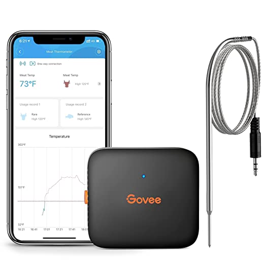 Govee Wireless Meat Thermometer, Bluetooth Digital Grill Thermometer with 1 Probe, 230ft Remote Temperature Monitor, Smart Kitchen Cooking Thermometer, Alert Notifications for BBQ, Oven, Smoker, Cakes